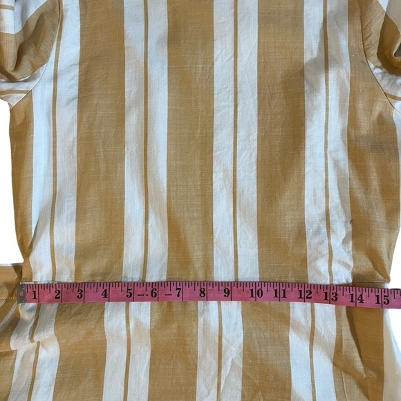 Express Cotton Ruffle Flare Sleeve Wrap Dress in Tan + White Stripes Size Small - Picture 4 of 10